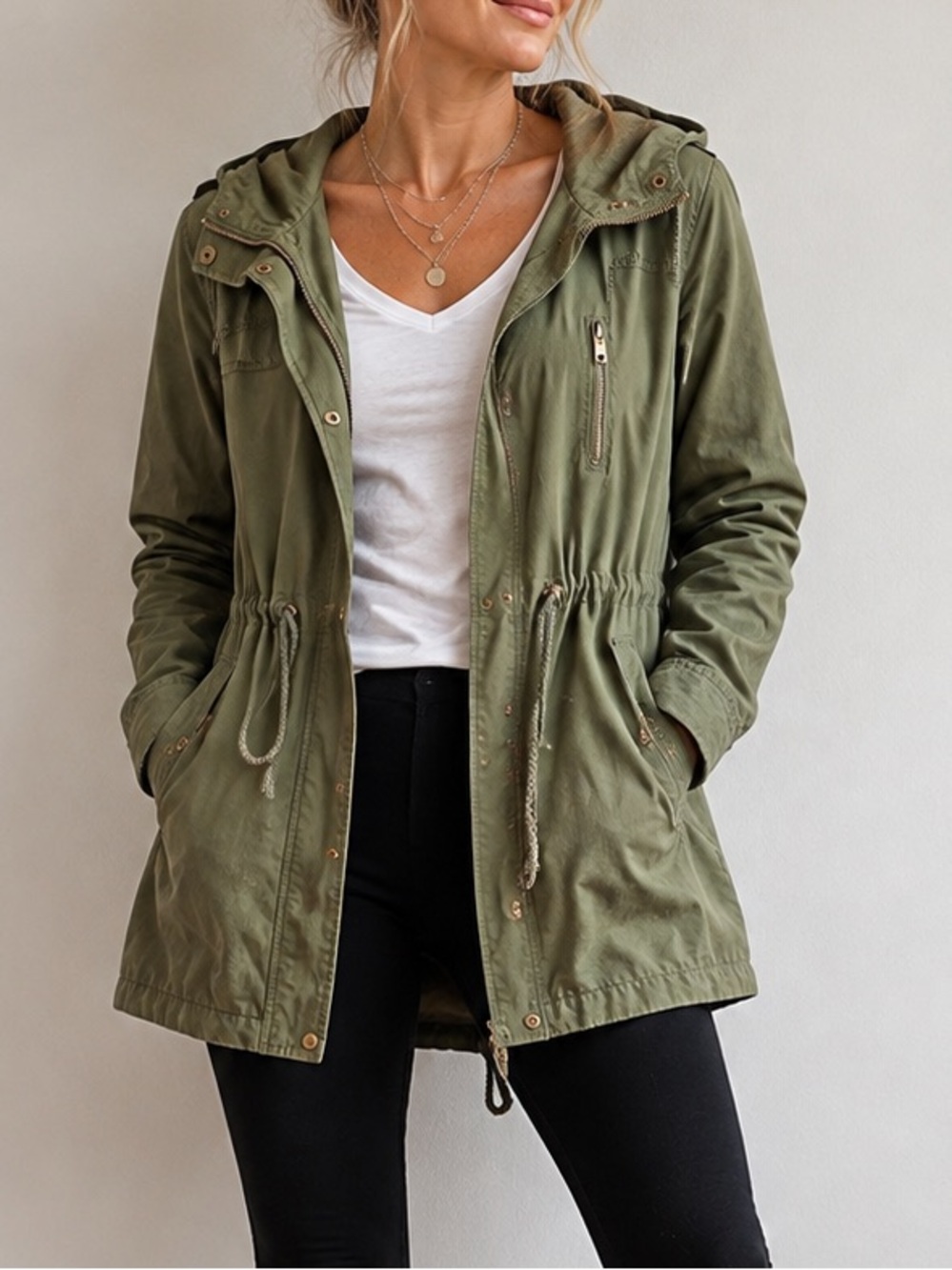 Olive Utility Hooded Jacket Parka Size M